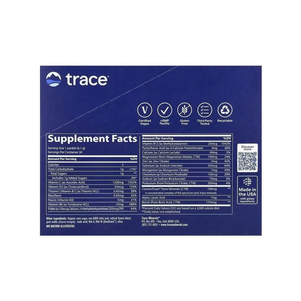 Вітамінно-мінеральний комплекс Trace Електроліти, смак лимон-лайм, Electrolyte Stamina PowerPak, 30 пакето (TMR00052)