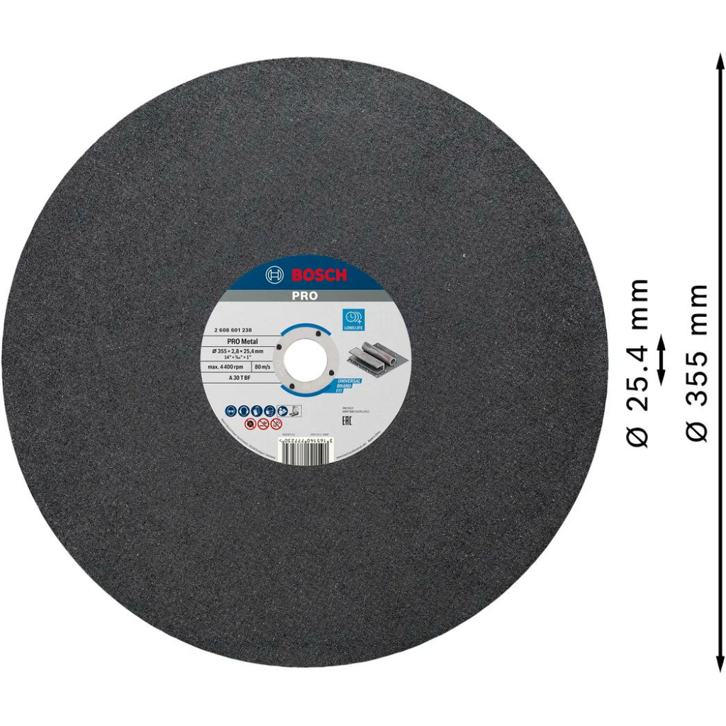 Круг відрізний Bosch Professional, для металу, 355×2.8×25.4 mm (2.608.601.238)