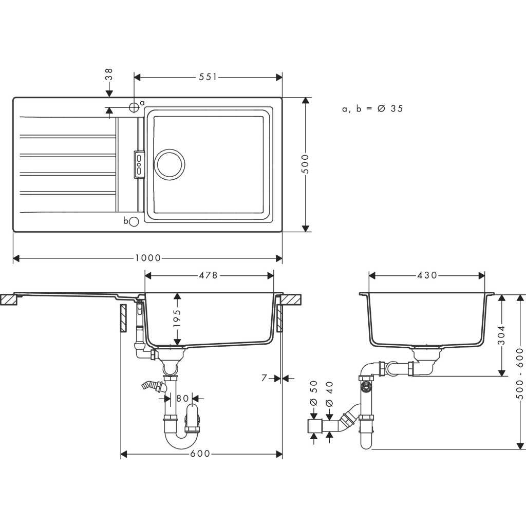 Мийка кухонна Hansgrohe S520-F480 (43358170)