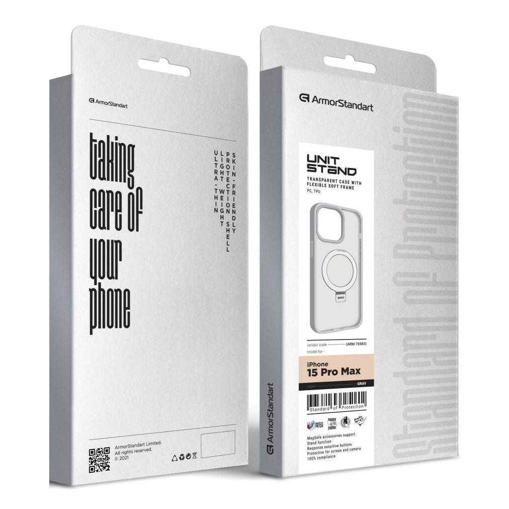 Чохол до мобільного телефона Armorstandart Unit Stand Apple iPhone 15 Pro Max Grey (ARM70583) Чохол до мобільного телефона Armorstandart Unit Stand Apple iPhone 15 Pro Max Grey (ARM70583)