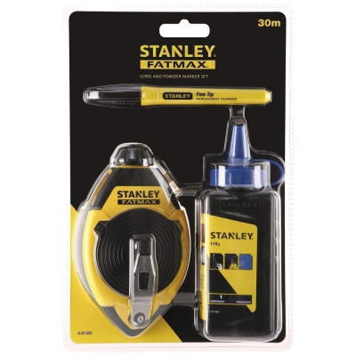 Шнур розміточний Stanley FATMAX, 30м у комплекті, крейдяний порошок, підвісний рівень. (0-47-681)