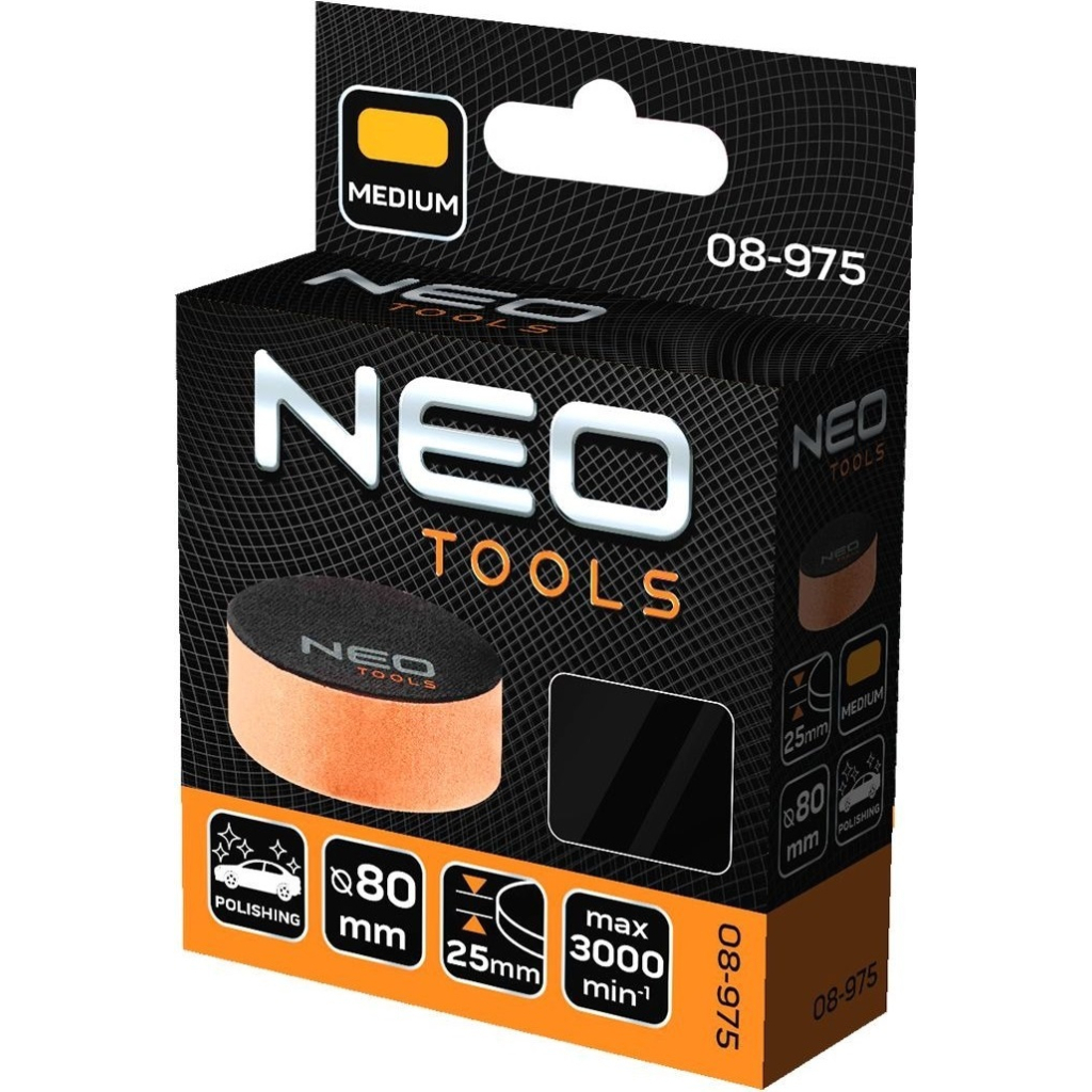 Диск полірувальний Neo Tools полірувальний, губка середня, на липучці, 80x25мм (08-975)