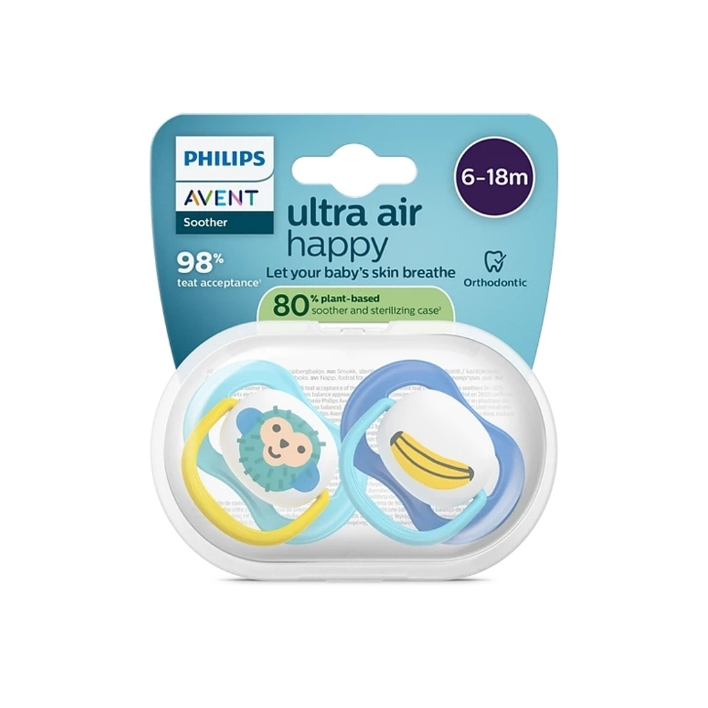 Пустушка Philips AVENT Ultra Air 6-18 місяців 2 шт синьо-жовта (SCF080/26) Пустушка Philips AVENT Ultra Air 6-18 місяців 2 шт синьо-жовта (SCF080/26)