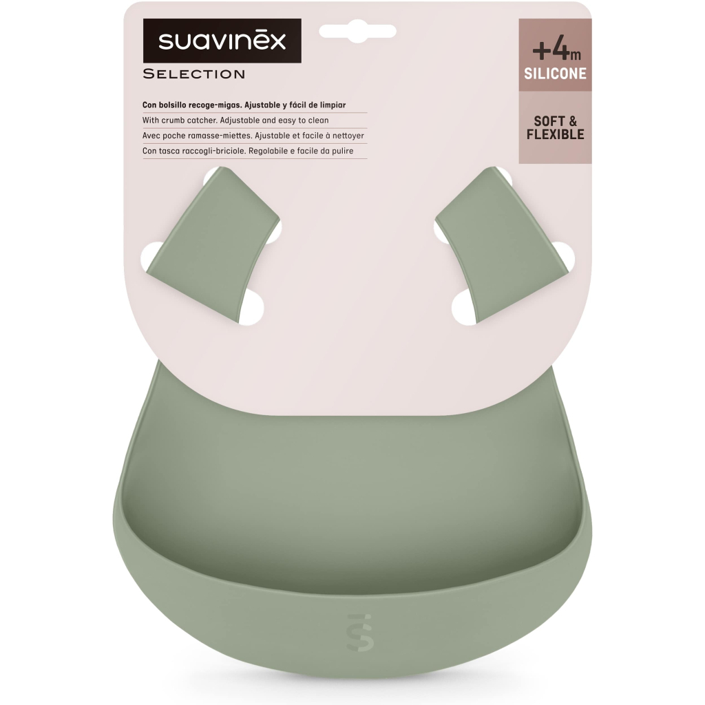 Нагрудничок Suavinex Colour Essence силіконовий, зелений (402976)