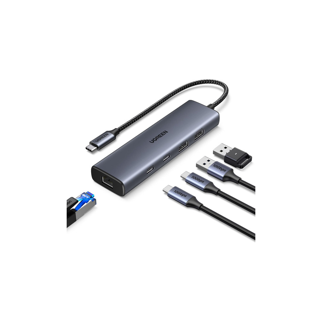 Концентратор Ugreen USB-C to 1xUSB-A 3.2 + 1xUSB-A 2.0 + 2xUSB-C 3.2 + RJ45 + PD CM512 gray (45320)