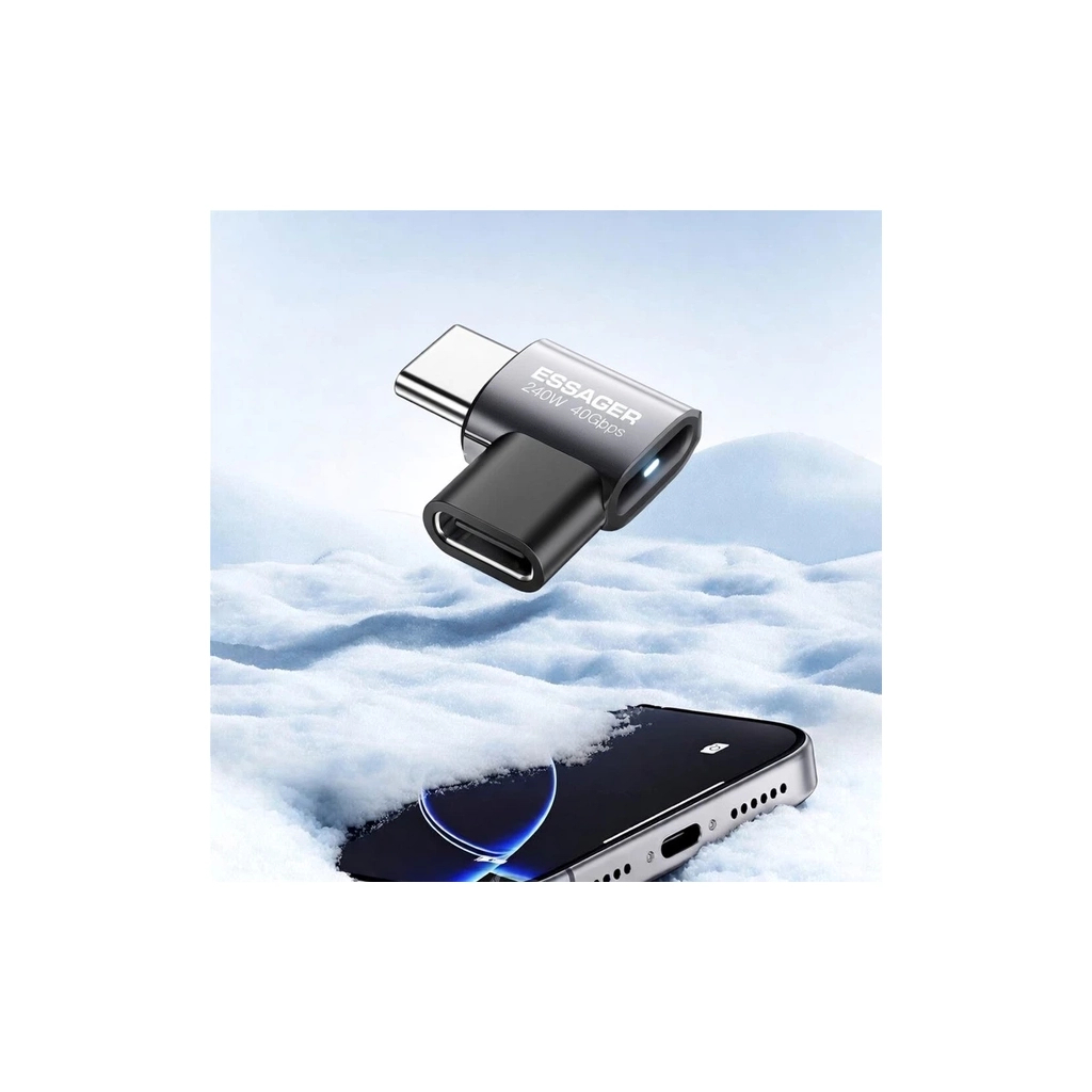 Перехідник USB-C F to USB-C M USB 4.0 40Gbps 240W 90° corner Essager (EOTG7-YH0G-P)