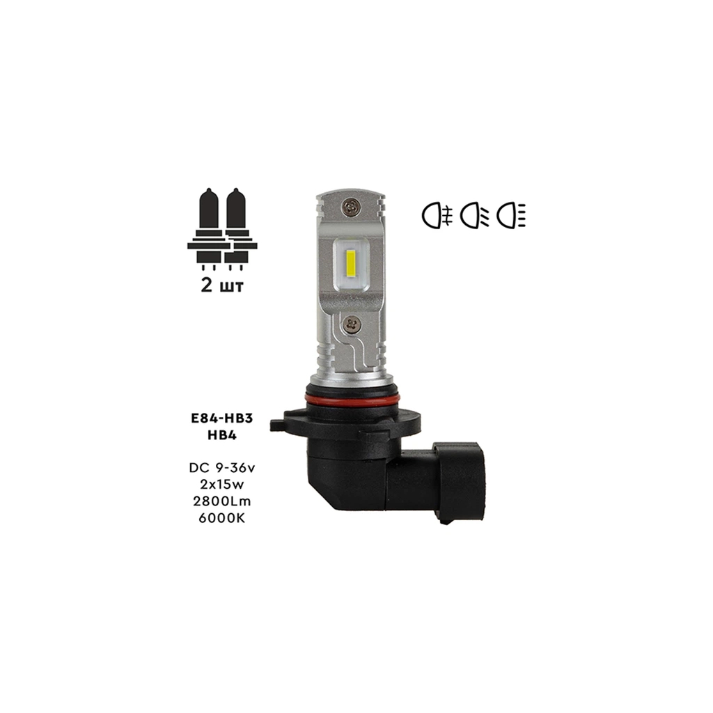 Автолампа PULSO E84-HB3/HB4/ 2835/9-36v/2x15w/2800Lm/6000K (E84-HB3/HB4W)