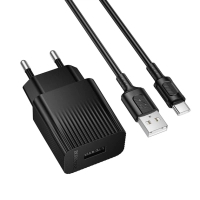 Зарядний пристрій BOROFONE BAS71A USB + cable USB to USB-C 2.1A black (6941991122613)