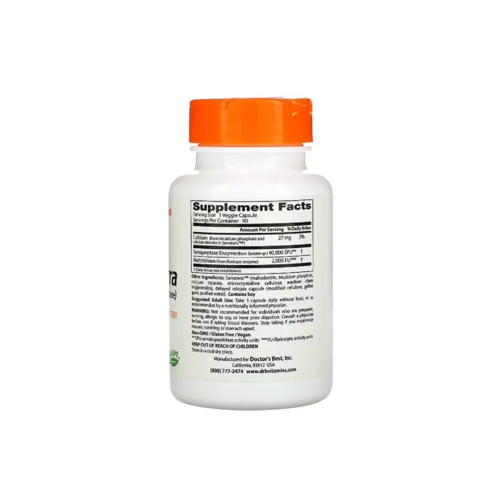 Пробіотики Doctor's Best Наттокіназа і Серрапептаза, Natto-Serra, 90 вегетаріанських (DRB-00294)