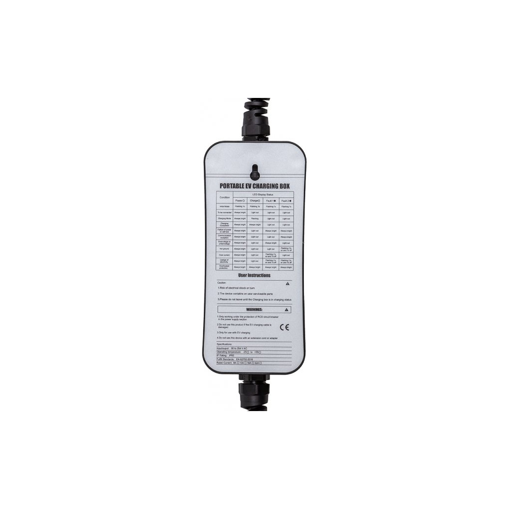 Зарядний пристрій для електромобіля HiSmart Type 1 - Schuko (220V), 16A, 3.6кВт, 1-фазное, 5м (EV200689)