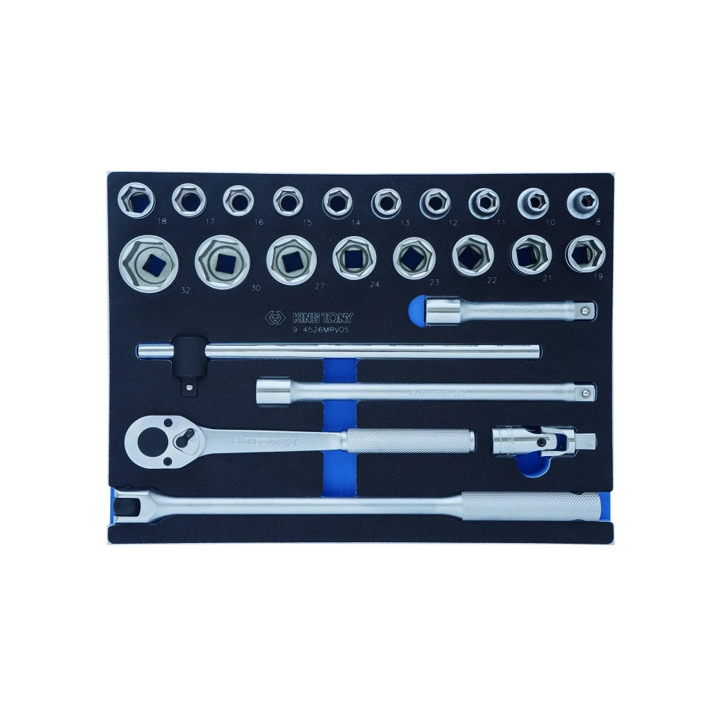 Набір інструментів KING TONY торцевих головок 1/2" 33 шт. з принаддям (9-4526MRV05) Набір інструментів KING TONY торцевих головок 1/2" 33 шт. з принаддям (9-4526MRV05)