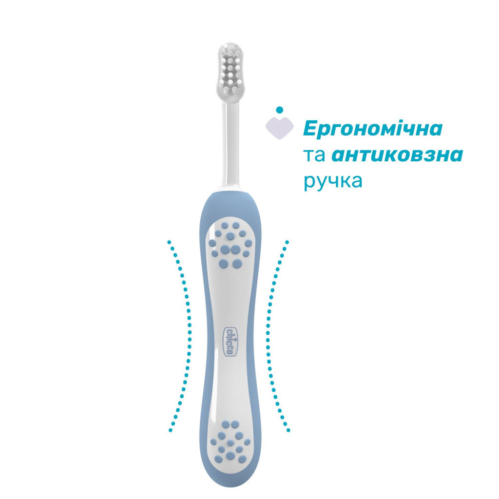 Дитяча зубна щітка Chicco для перших зубів, 6-36 міс. блакитна (8058664174690) (12081.11)