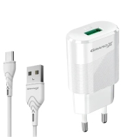 Зарядний пристрій Grand-X CH-17WT USB 5V 2.1A + USB-C cable (CH-17WT)