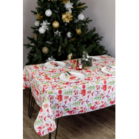 Provence tablecloth festive Santa on white 180x140 cm (035785)