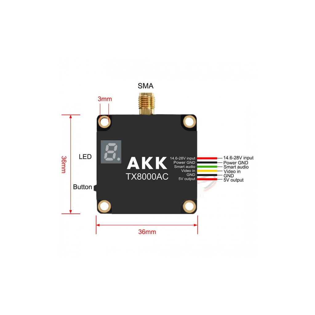 Відеопередавач (VTX) AKK Ultra Long Range 8W 4.9G-6G 96CH (TX8000AC)