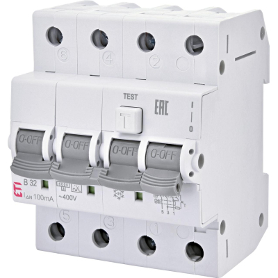Диференціальний автоматичний вимикач ETI KZS-4M 3p+N C 20/0,03 тип AC (6kA)