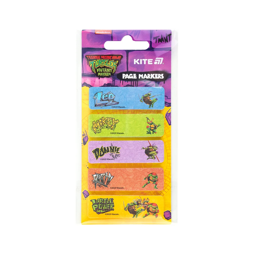 Стікер-закладка Kite паперова з малюнком Ninja Turtles, 100 шт, 5х15х50 мм, прямокутна (NT25-480)