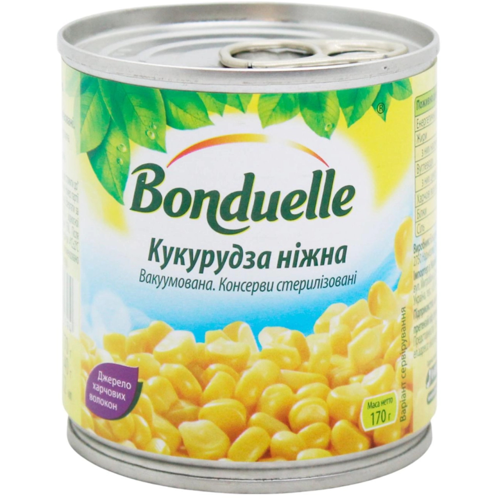 Овочева консервація Bonduelle Кукурудза ніжна вакуумована 170 г (3083680015394) Овочева консервація Bonduelle Кукурудза ніжна вакуумована 170 г (3083680015394)