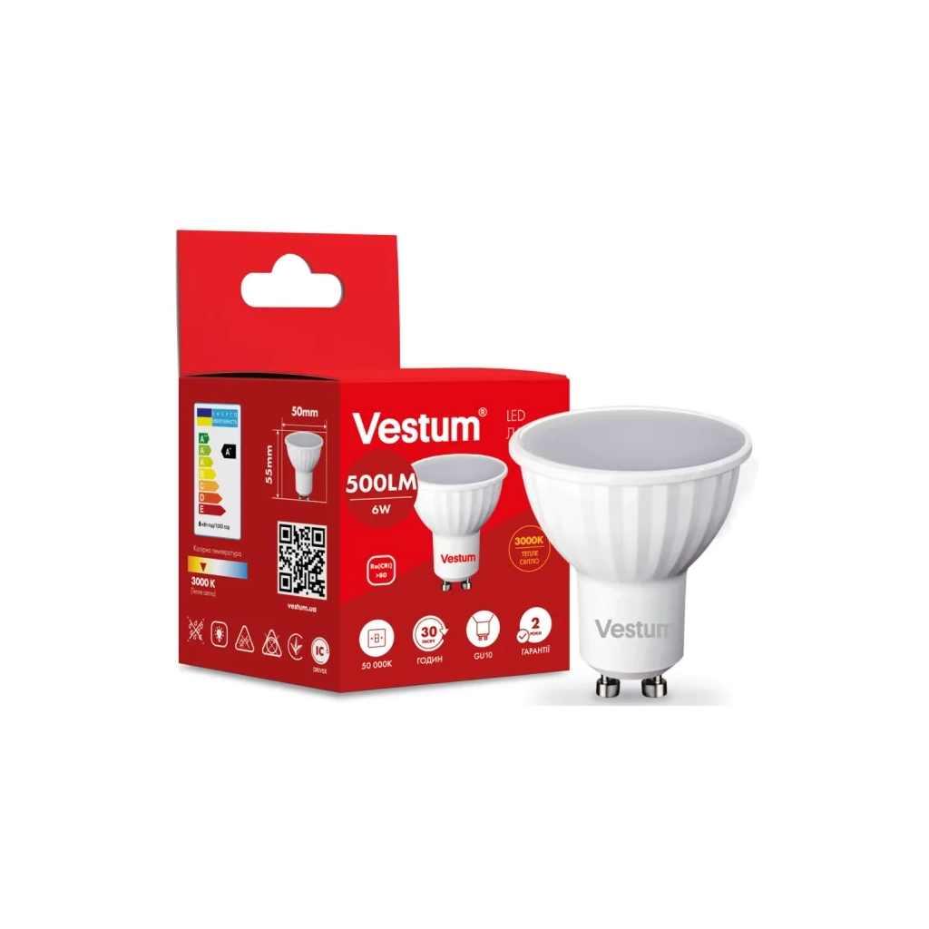 Лампочка Vestum MR16 6W 3000K 220V GU10 (1-VS-1505) Лампочка Vestum MR16 6W 3000K 220V GU10 (1-VS-1505)