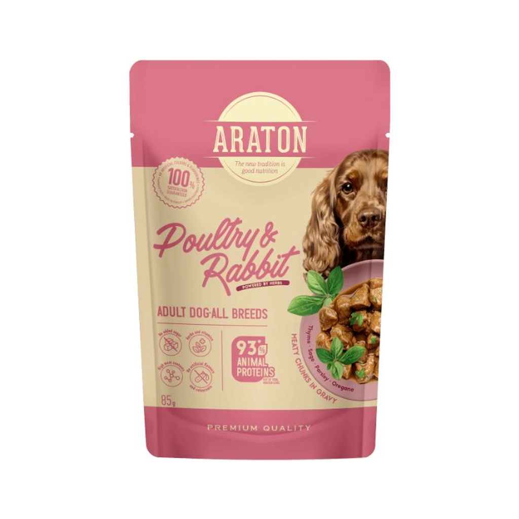 Вологий корм для собак ARATON Adult with Poultry and Rabbit 85 г (ART47934)
