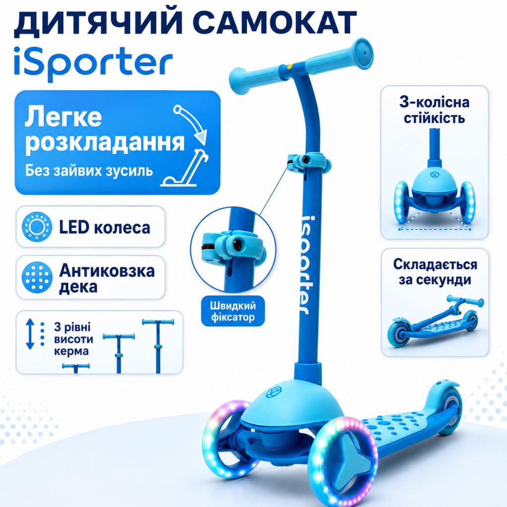 Самокат iSporter mini LED синій (M3Z_Blue) Самокат iSporter mini LED синій (M3Z_Blue)