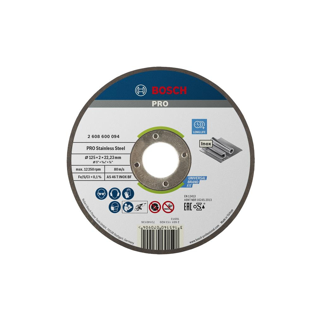 Круг відрізний Bosch Professional, для нержавіючої сталі, 125×2×22.23 mm (2.608.600.094)