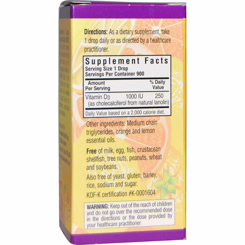Вітамін Bluebonnet Nutrition Рідкий Вітамін D3 1000IU, Смак Апельсина, 30мл краплі (BLB-00374)