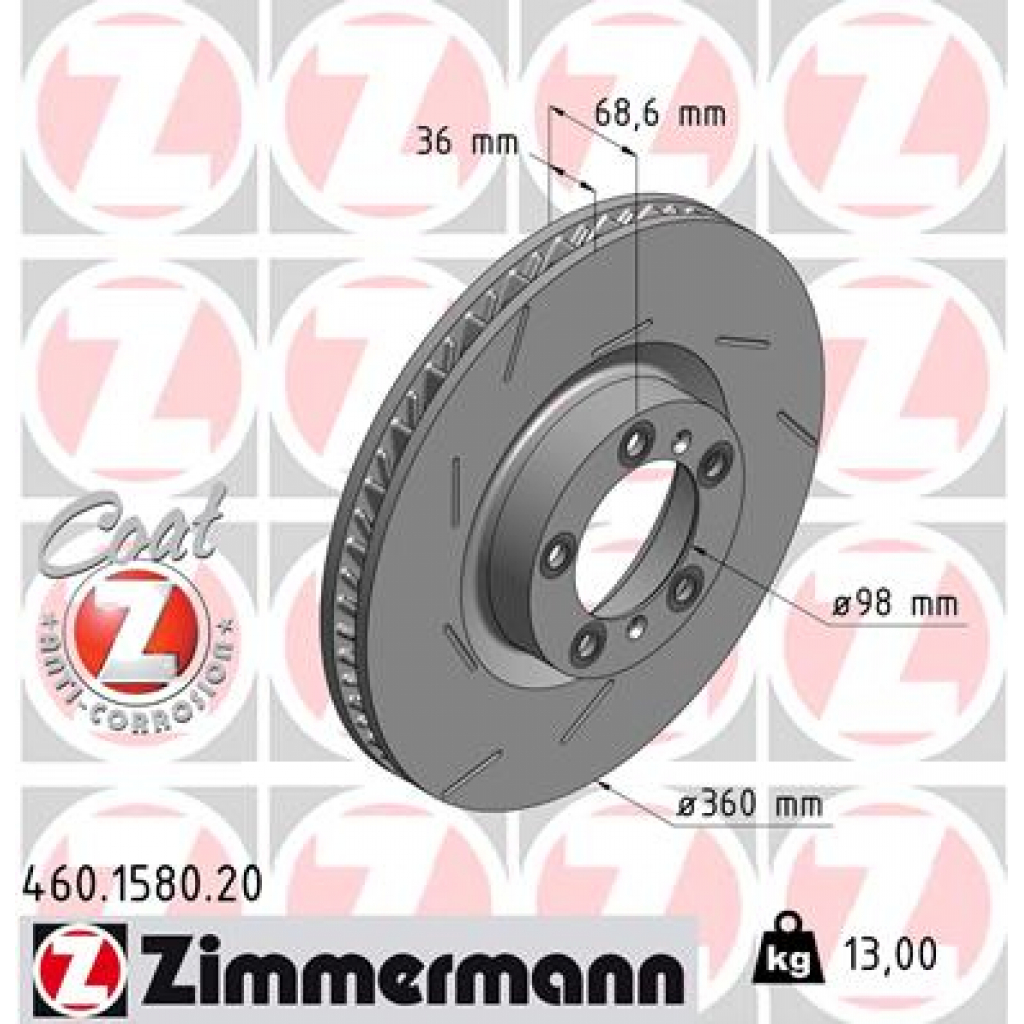 Гальмівний диск ZIMMERMANN 460.1580.20 Гальмівний диск ZIMMERMANN 460.1580.20