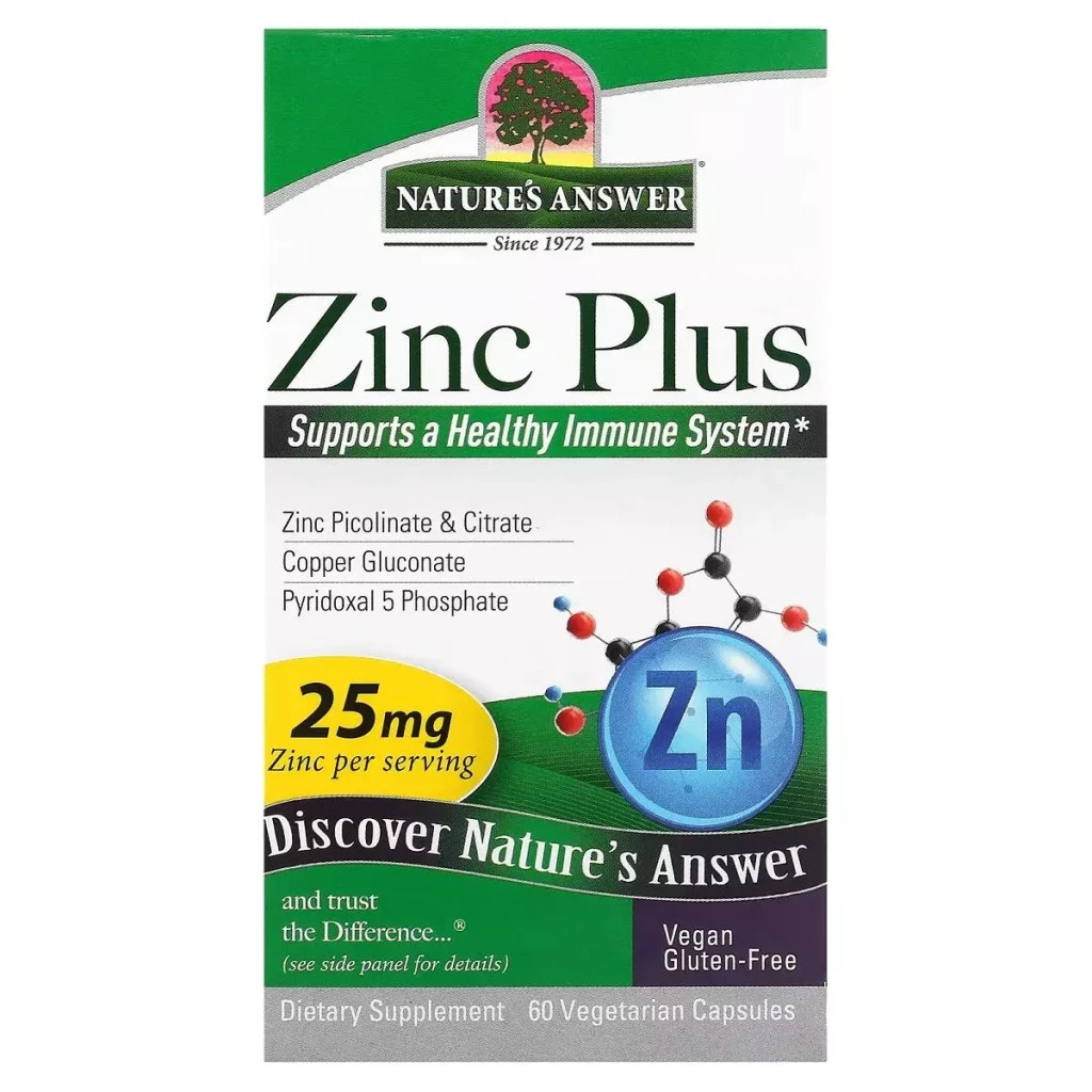 Мінерали Nature's Answer Цинк плюс, 25 мг, Zinc Plus, 60 вегетаріанських капсул (NTA-16570)