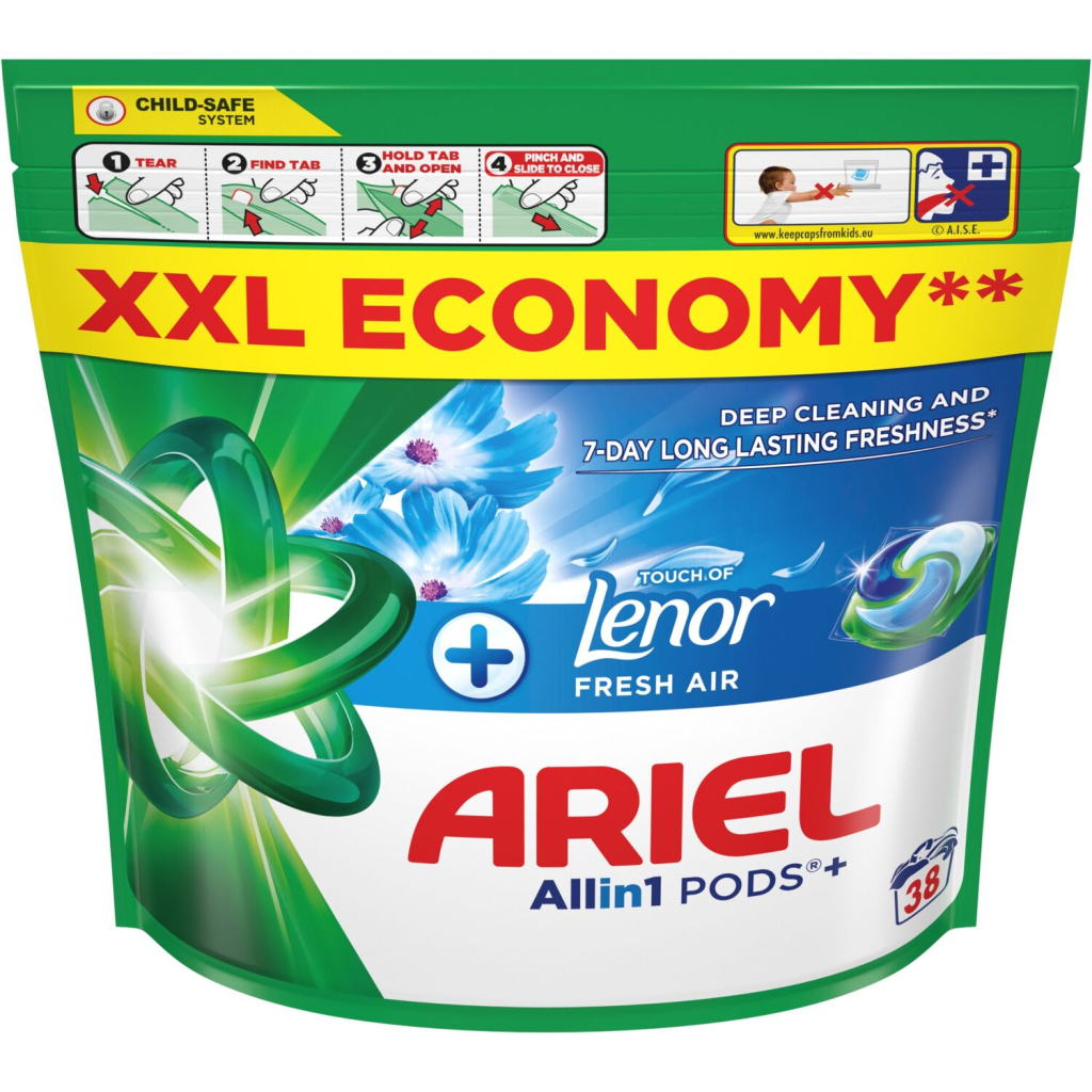Капсули для прання Ariel Pods+ All-in-1 Touch of Lenor Дотик свіжого повітря Lenor 38 шт. (8700216764599)