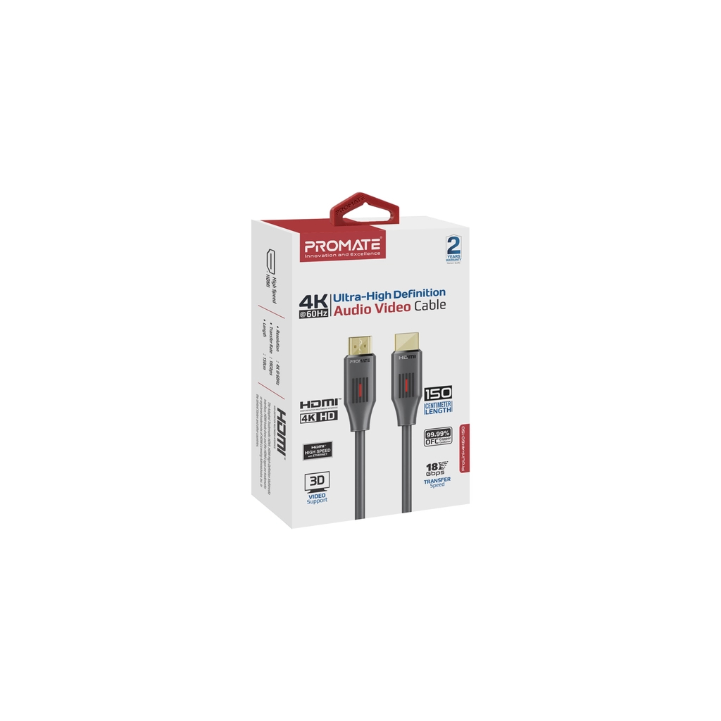 Кабель мультимедійний HDMI M to HDMI M 1.5m V2.0 black Promate (prolink4k60-150)