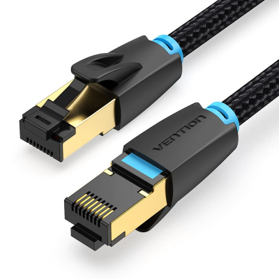Патч-корд 0.5м, S/FTP cat 8 RJ-45 COPPER black Vention (IKGBD)