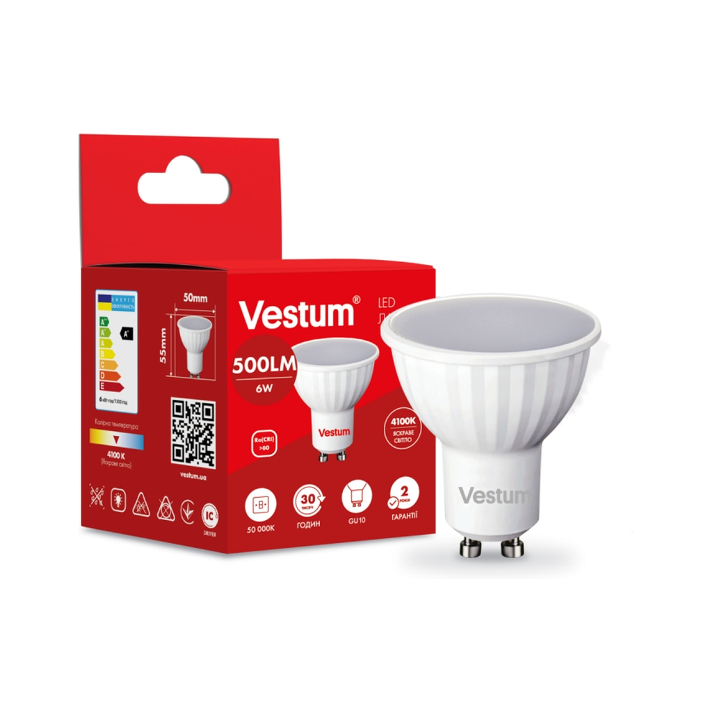 Лампочка Vestum MR16 6W 4100K 220V GU10 (1-VS-1506) Лампочка Vestum MR16 6W 4100K 220V GU10 (1-VS-1506)