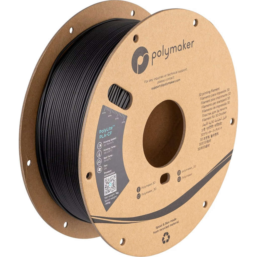 Пластик для 3D-принтера Polymaker PLA-CF POLYLITE 1,75mm 1kg BLACK (PA10001)