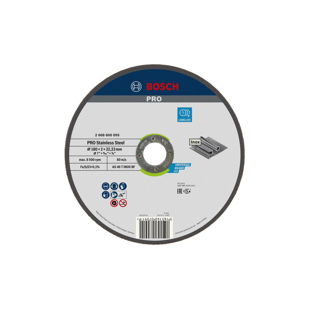 Круг відрізний Bosch Professional, для нержавіючої сталі, 180×2×22.23 mm (2.608.600.095)