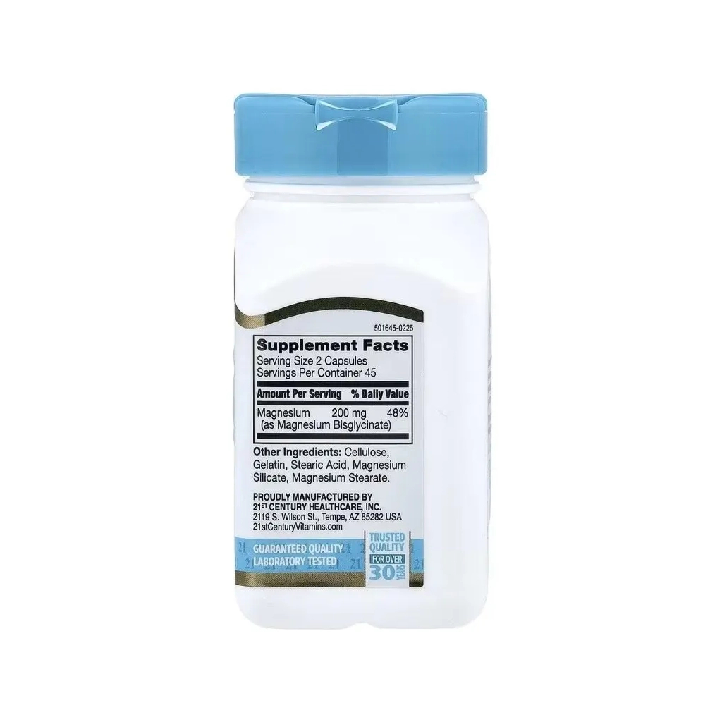Вітамінно-мінеральний комплекс 21st Century Магній гліцинат, Chelated Magnesium Glycinate, 90 капсул (CEN28064)