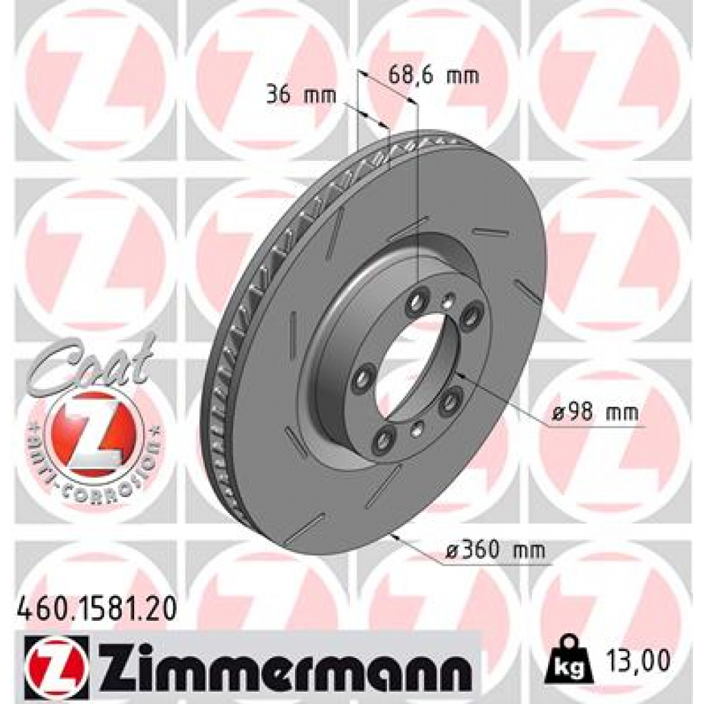 Гальмівний диск ZIMMERMANN 460.1581.20 Гальмівний диск ZIMMERMANN 460.1581.20