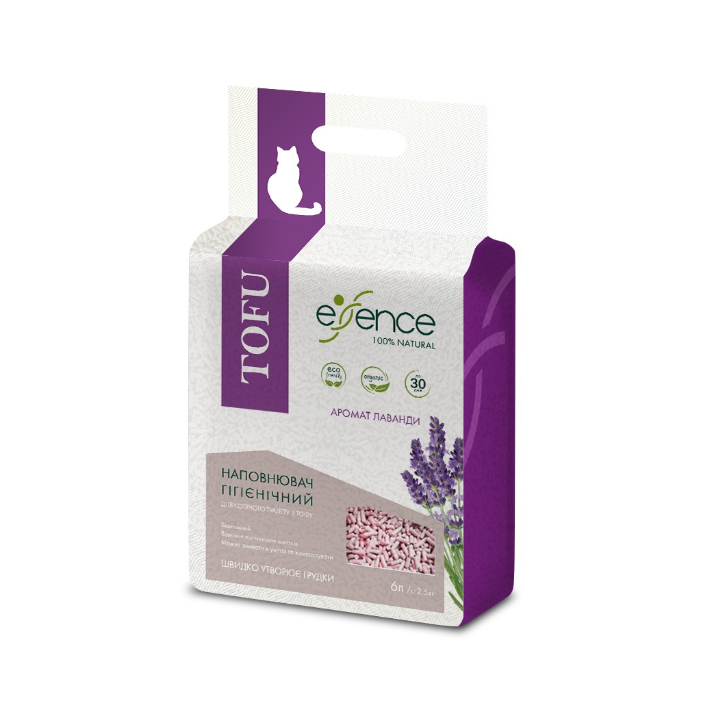 Наповнювач для туалету Essence Tofu з ароматом лаванди 2 мм 6 л (4820261920024)