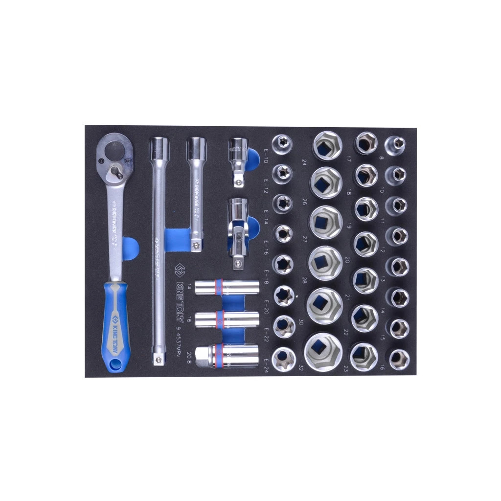 Набір інструментів KING TONY торцевих головок 1/2" з принаддям в ложементі, 37 шт. (9-4537MRV) Набір інструментів KING TONY торцевих головок 1/2" з принаддям в ложементі, 37 шт. (9-4537MRV)