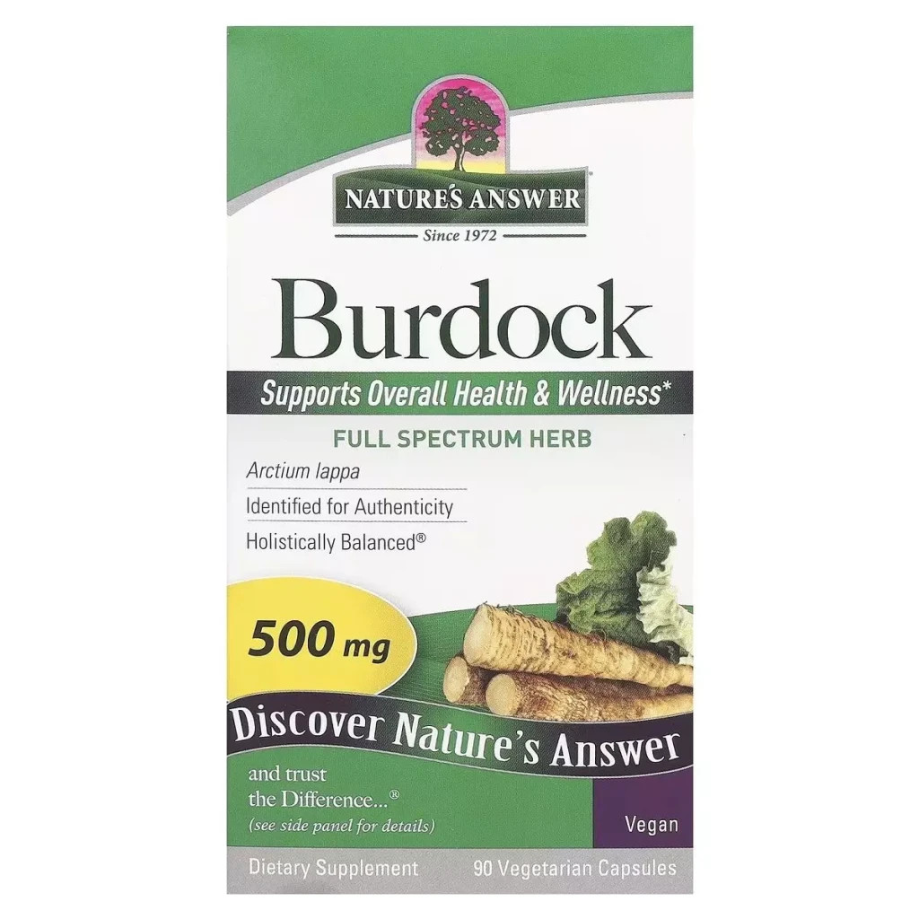 Трави Nature's Answer Лопух, 500 мг, Burdock, 90 вегетаріанських капсул (NTA-16134)