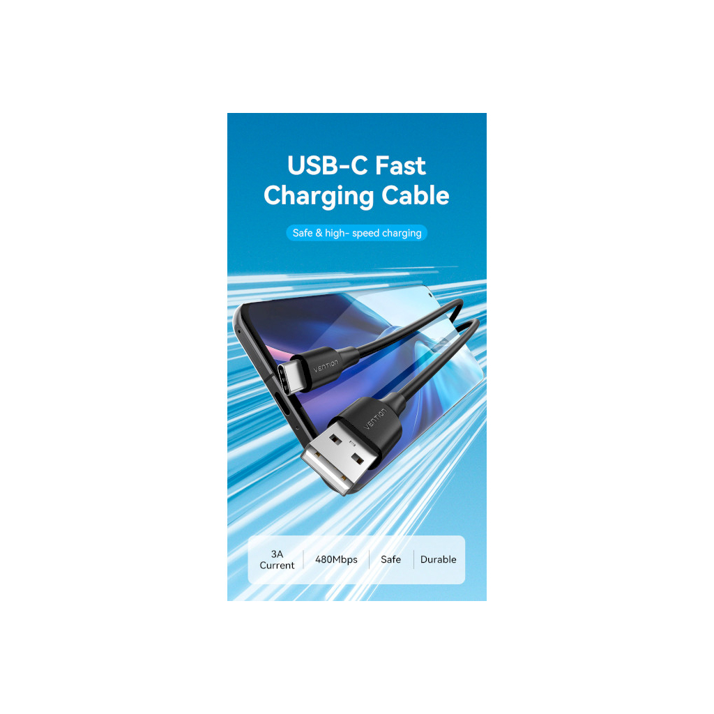 Дата кабель USB 2.0 AM to USB-C 1.5m 3A 18W PVC black Vention (CTHBG) Дата кабель USB 2.0 AM to USB-C 1.5m 3A 18W PVC black Vention (CTHBG)