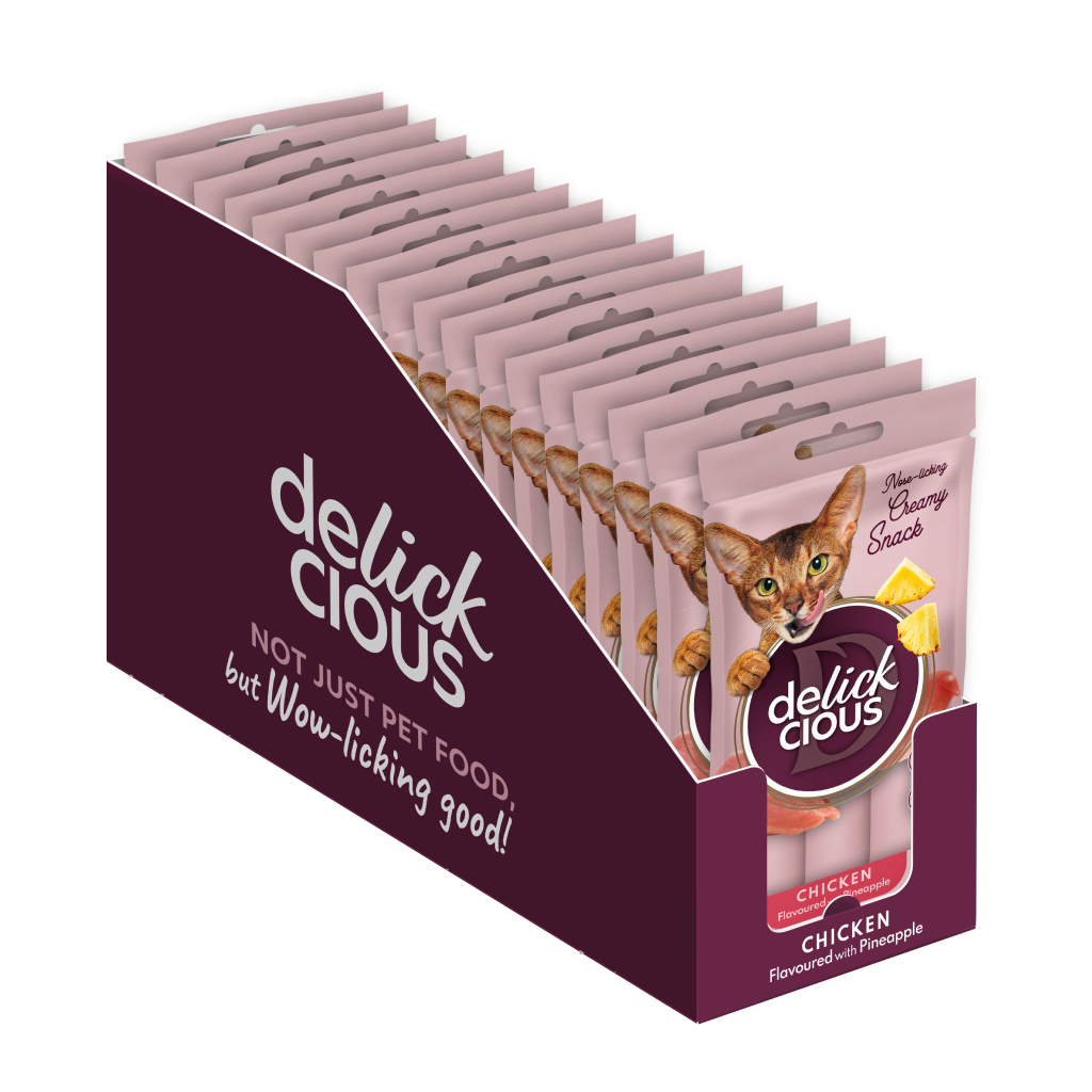 Ласощі для котів Delickcious Курка з додаванням ананасу 4 х 15 г (4820269141629)