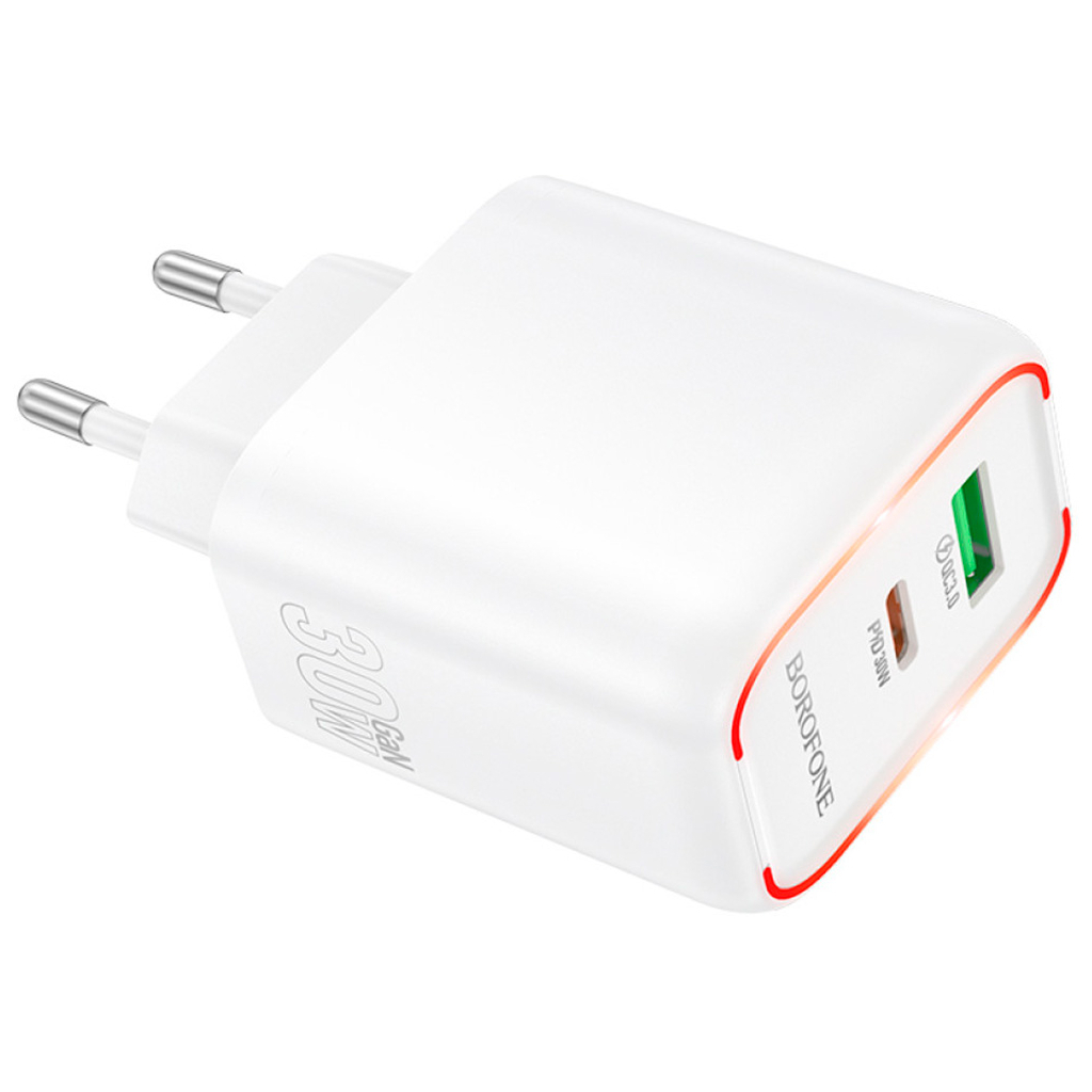 Зарядний пристрій BOROFONE BA89A Destello 1xUSB-C PD30W + 1xUSB QC3.0 White (6941991119361)