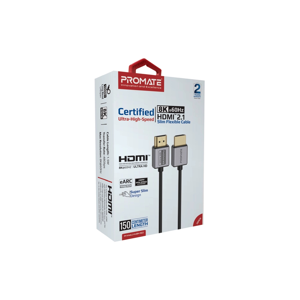 Кабель мультимедійний HDMI M to HDMI M 1.5m V2.1 grey Promate (primelink8k-150.grey)