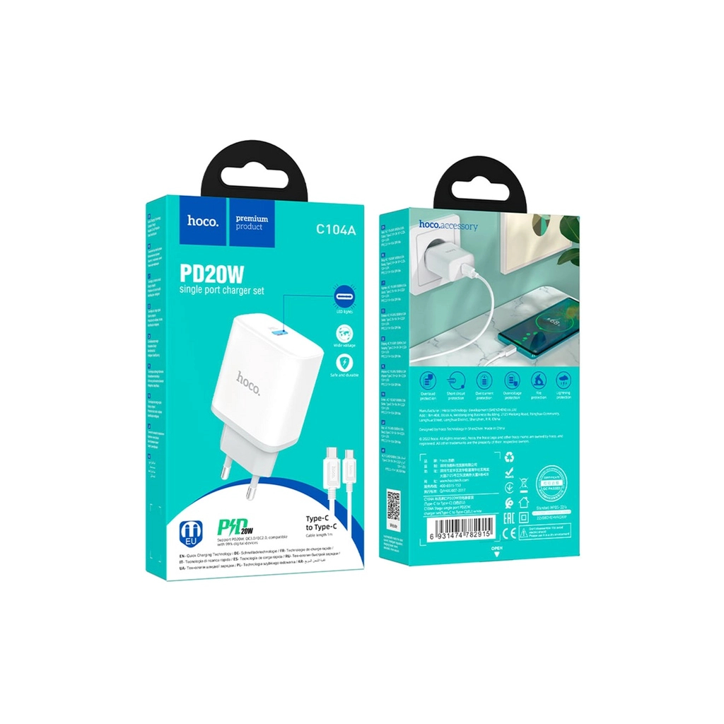 Зарядний пристрій HOCO C104A USB-C PD20W + cable USB-C to USB-C white (6931474782915) Зарядний пристрій HOCO C104A USB-C PD20W + cable USB-C to USB-C white (6931474782915)