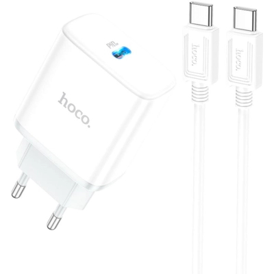 Зарядний пристрій HOCO C104A USB-C PD20W + cable USB-C to USB-C white (6931474782915)
