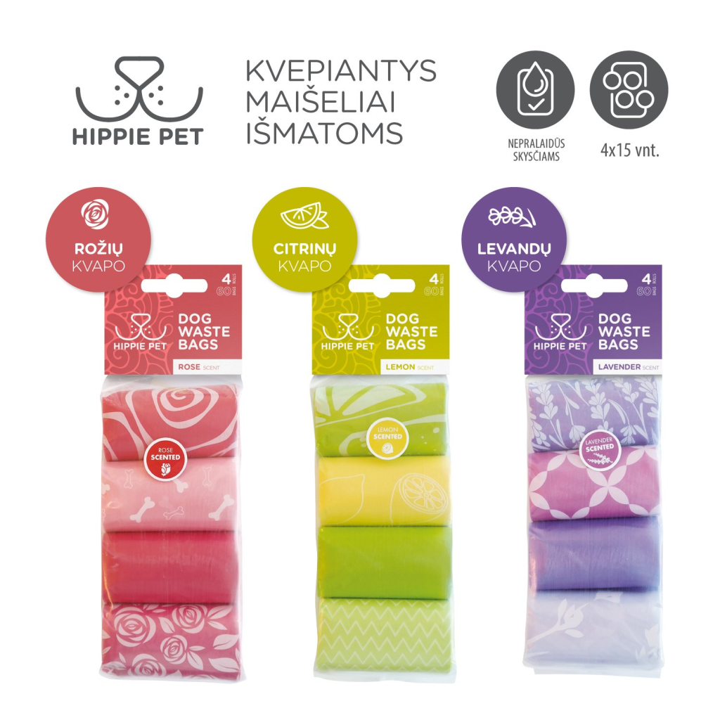 Пакети для собак Hippie Pet з ароматом лимону 4х15 шт (MPHIP63483)