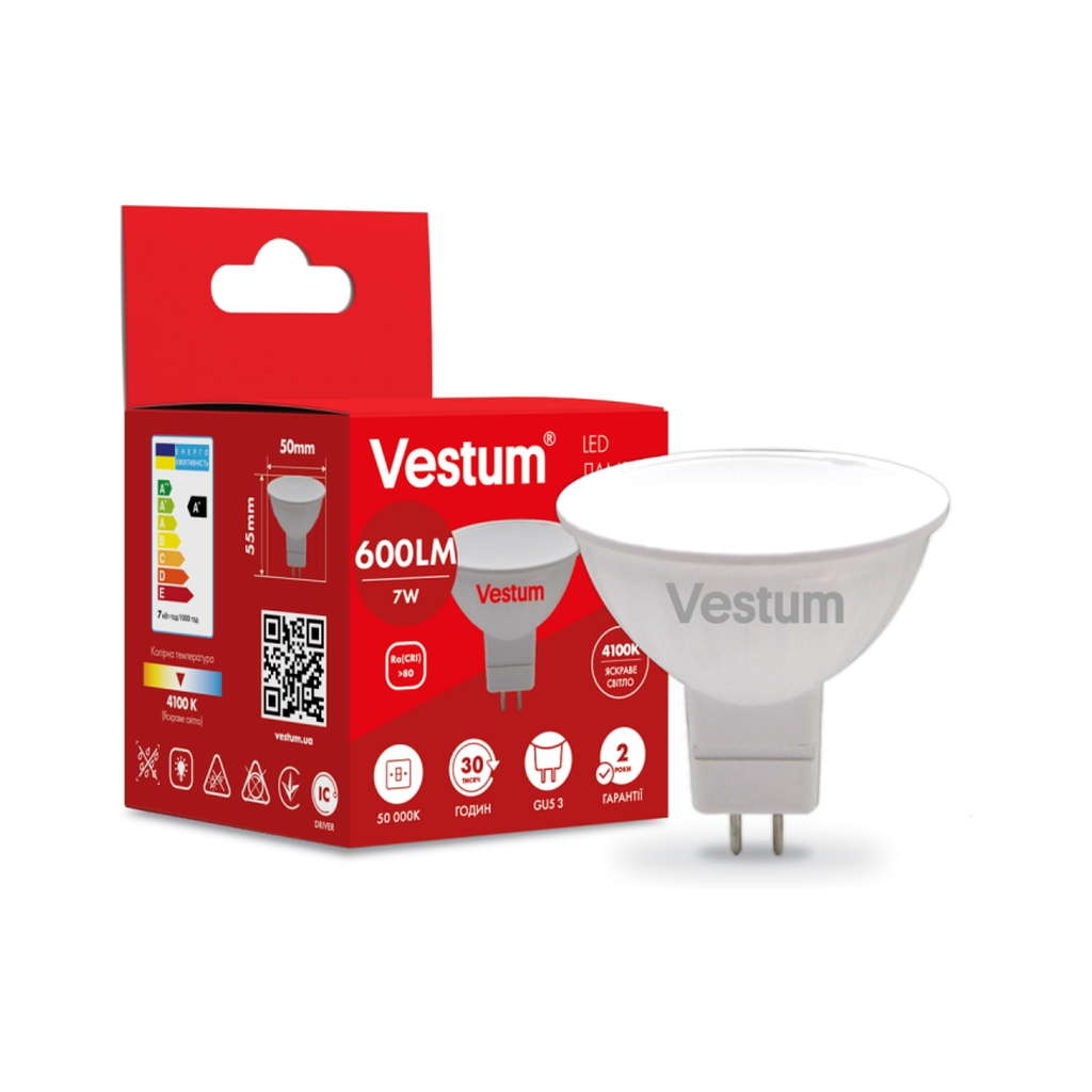 Лампочка Vestum MR16 7W 4100K 220V GU5.3 (1-VS-1510) Лампочка Vestum MR16 7W 4100K 220V GU5.3 (1-VS-1510)