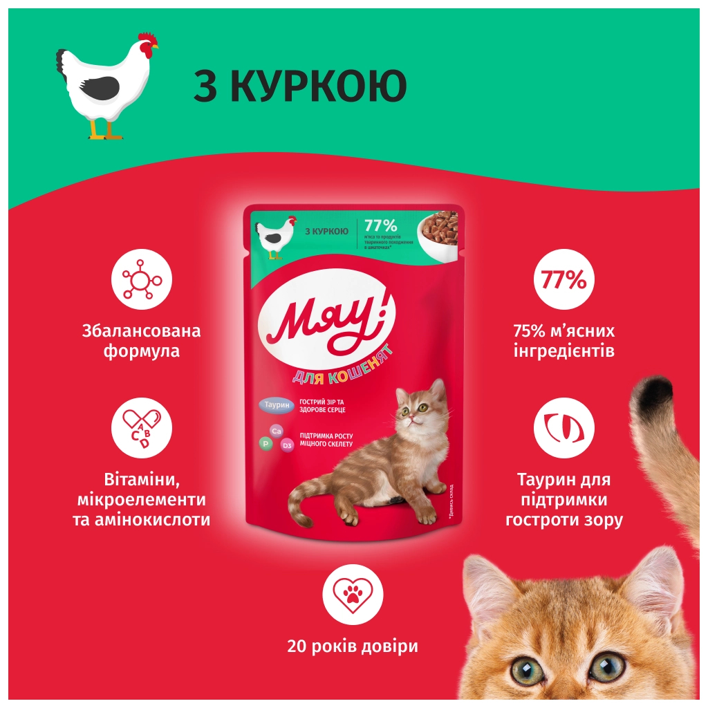 Вологий корм для кішок Мяу! З куркою для кошенят 85 г (4820269143005)