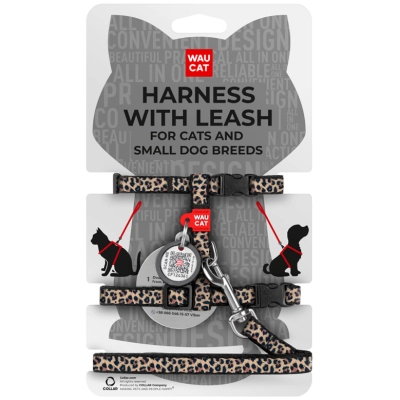 Шлея для котів Waucat Nylon з QR паспортом "Леопард" пластиковий фастекс (329-4066)